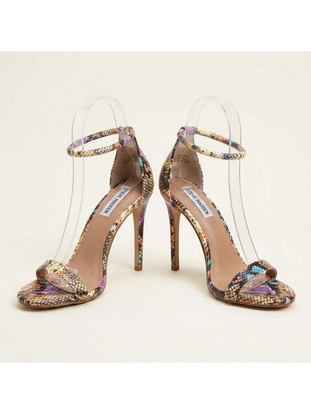 Steve Madden Soph Rainbow Snake Heels Pumps Open Toe Stiletto Ultra High Sz 6.5